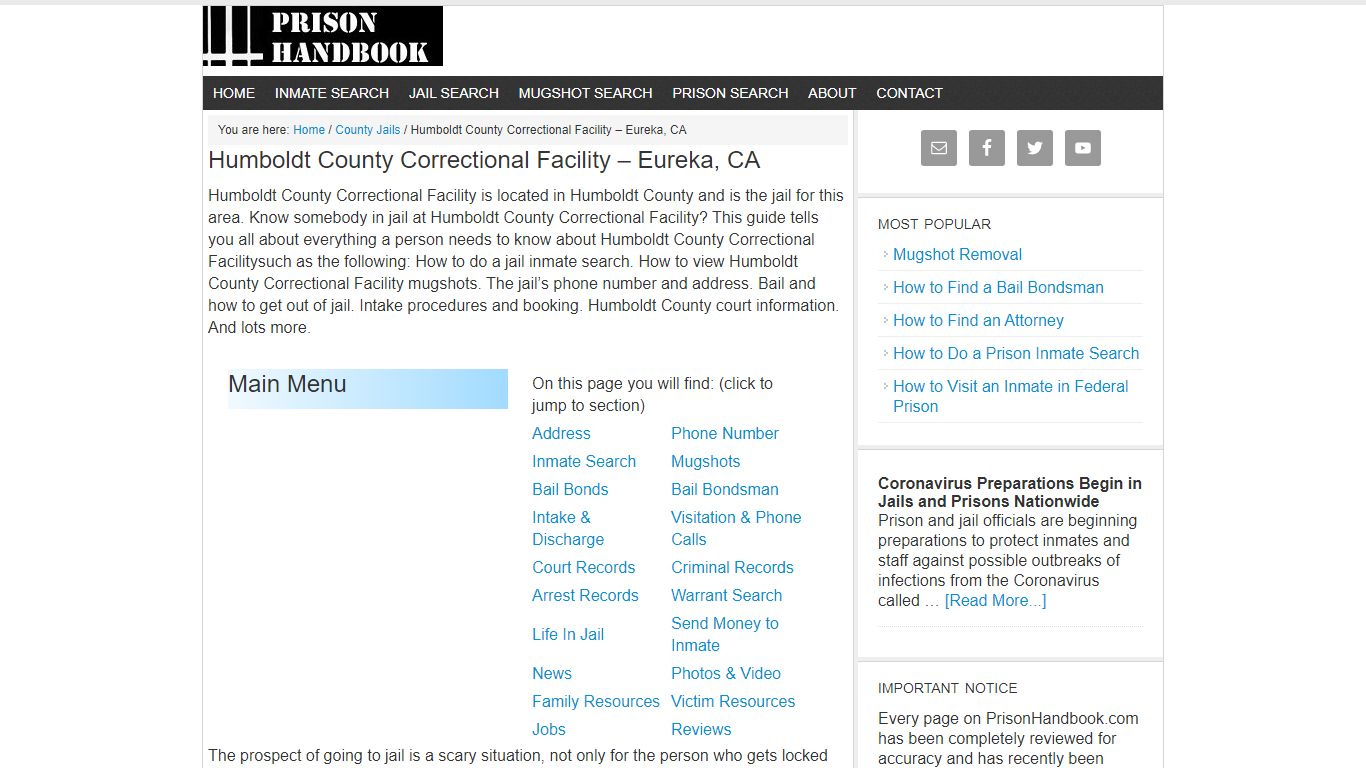 Humboldt County Correctional Facility – Eureka, CA - Prison Handbook
